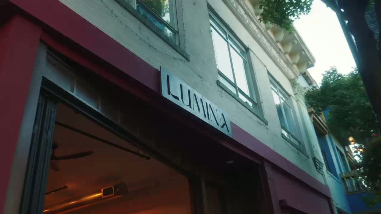 Lumina's building on North Main, the cafe sign above the open storefront